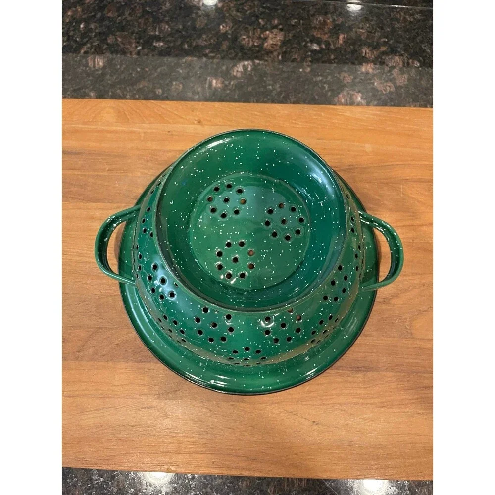Enamelware green Stainless Steel Colander With White Specks